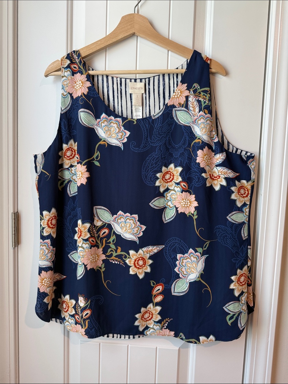 Chico's Navy Floral Reversible Woven Pattern Camisole